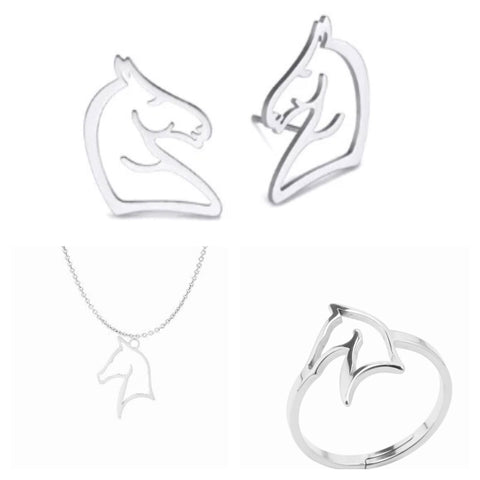 Jewelry set Horse Riding silver colored